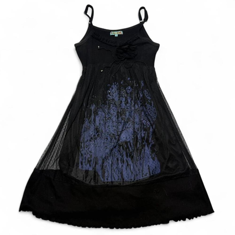 Vintage French Y2K Whimsy Goth Double Lined Lace Mesh Fairy Core Dress Size S - Picture 2 of 7